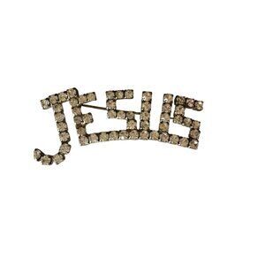 Vintage Rhinestone Jesus Christian Glam Pin Brooch